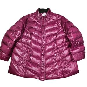 Woman Within Burgundy Down Puffer Coat  Zip‎ Front Collar Size 34W Lined no hood